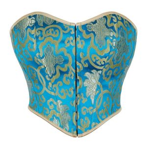 Womens Floral Brocade Strapless Corset Sweetheart Front Hook Back Lace Up Bustier Top