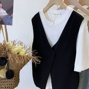 เสื้อยืดแขนสั้นผ้าฝ้ายแท้สไตล์ยุโรป ทรงหลวม ดีไซน์เก๋ไก๋ สำหรับผู้หญิง ฤดูร้อน 2025 จีนแผ่นดินใหญ่