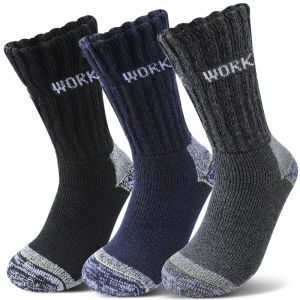 3 Pairs Thermal Mens Work Wool Crew Socks Winter Thicken Terry Knit Mid Calf Socks Cozy Fit for Daily Wear Outdoor Sports Socks