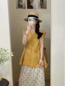 XUECAIQI | Youthful Korean Style Sleeveless Top and Dotted Skirt Set
