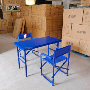Flame Blue Steel Folding Table And Chairs Set for Fire Drill Metal Frame Cloth Surface Lightweight Portable Desk Chair Set