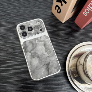 Luxury Marble Pattern Phone Case Frosted Large Window Electroplated Bumper Protective Cover For iPhone 17 16 15 14 13 Pro Max