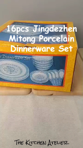 16pcs Jingdezhen Blue & White Mitong Dragon Dinnerware Set – Classic Porcelain Plates Bowls Spoons & Sauce Dishes