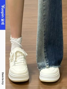 Thick Bottom Casual Shoes Womens Winter New Style Heightening Sports Board Shoes White Color Versatile Cross Strap Casual Shoes