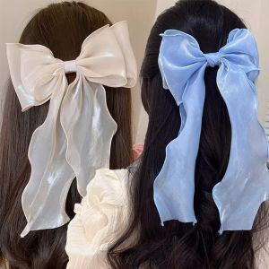 Sweet Chiffon Bow Hair Clips Girls Blue Shining Satin Bowknot Hair Clips Ribbon Bow Barrette Hairpin Grip Ponytail Clip Headwear
