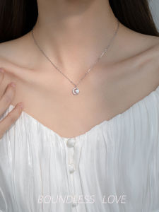 Pure Silver Necklace Womens Style Luxury Minimalist High End Valentines Day Gift Girlfriend Birthday Star Moon Jewelry