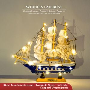 Creative One Piece Wooden Model Boat Ornament Smooth Sailing Gift