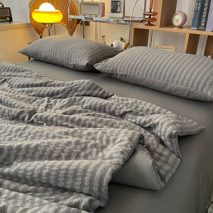 Washable Bubble Fabric Summer Quilt Four-Piece Set Student Dormitory Thin Quilt Polyester Fiber Filled Flat Weave Bedding