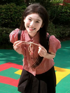 GUANSHU | French Red Slim Fit Short Sleeve Shirt