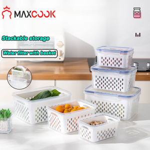 Maxcook Kitchen Refrigerator Organizer with Drainage Basket Keep Fresh Fruits Meat Fish Drain Storage Box
