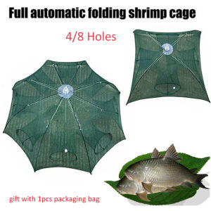4/8 Holes Portable Fishing Trap Net Shrimp Fish Cage Nylon Automatic Foldable Catch Crab Baits Trap