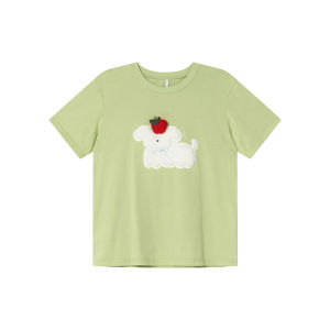 NIHAOKANONG | Áo Thun Cotton Sơ Mi Dễ Thương Tay Ngắn Cổ Tròn In Hình Thêu