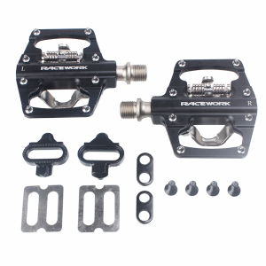 RACEWORK MTB Clipless Pedals Self-locking CNC Aluminum Alloy DU Bearing Double Flat Platform Mountain Bike Bicycle Pedal For SPD