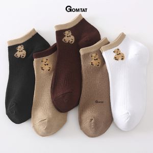 Set 5 đôi vớ nữ cổ ngắn GOMTAT hoạ tiết hình gấu chất liệu cotton kháng khuẩn dày dặn êm ái thấm hút mồ hôi - CB076