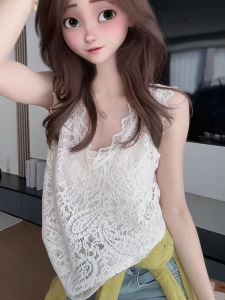 White Lace Hollow out Strap Vest Womens Base Layer Inner Wear Outerwear Trendy Backless Sleeveless Top Summer New Arrival