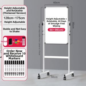 deli | Mobile Adjustable Height Double-sided Magnetic Dry Erase Flip Whiteboard