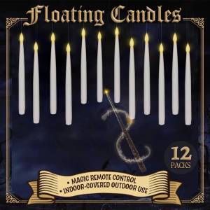 12/20 pcs Flameless Taper Floating Candles with Magic Wand RemoteHalloween Decorations Indoor Christmas Home Decor