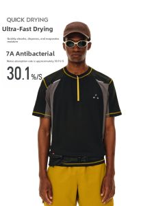 Antibacterial Quick-Dry Bonded Color Block Half-Zip T-Shirt Male