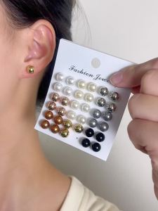 18 Đôi Hàn Quốc Charm Nhiều Màu Giả Ngọc Trai & Acrylic Bóng Đính Hạt Bông Tai Đinh Bộ Nữ Thanh Lịch Retro Trang Sức Dự Tiệc