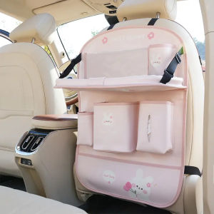 Leather Deluxe Car Seat Back Organizer-Multi-Function Storage Foldable Dining Table TrayAnti-Kick PadDecorative Car Accessory