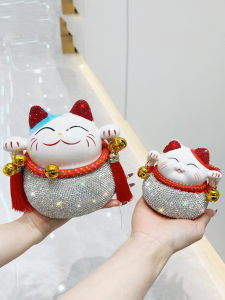 Diamond-Embedded Lucky Cat Full Diamond Fortune Cat Moving into the New House Open Shop Front Desk Decoration Coin Bank Doll Gift