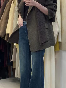 High Waist Flared Slimming Casual Blue Grey Denim Pants How to Match Them Is Always OK Long Pants for All Body Types