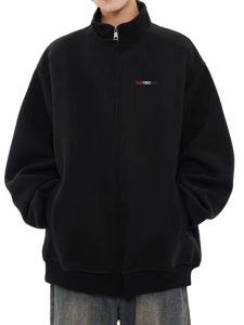 plus Size Mens Fleece Lined Jacket Loose Fit Stand Collar Open Cardigan Outerwear Autumn Winter Fashion Urban Style Polyester Fiber