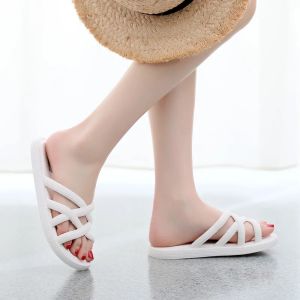 Womens Summer Fashionable Slip-On Sandals Breathable Anti-Slip Flat Heel Korean Style Hollow out Casual PVC Plastic Slippers