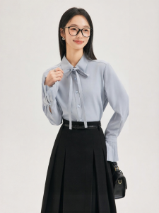 MOVK | Áo Sơ Mi Dài Tay Màu Xanh Thiết Kế Độc Đáo Elegent