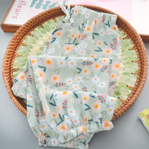 South Korea Ins Kids Summer Thin Cotton Silk Anti Mosquito Pants Baby Girl Loose Casual Lace Drawstring Bloomers Pants