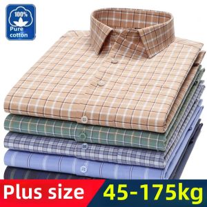 Mens plus Size Cotton Plaid Shirt Autumn Winter Loose Fit Long Sleeve Casual Oxford Cloth Business Casual Square Collar Top