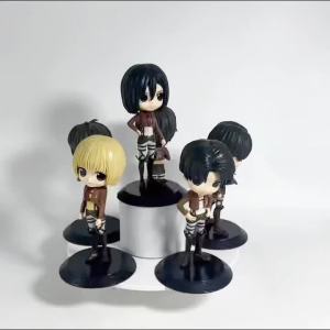 Bandai | 6pcs Anime Attack on Titan Figure Levi Ackerman/Eren Yeager/Mikasa Ackerman Figurine Qposket Collection Model Doll Toys Gift