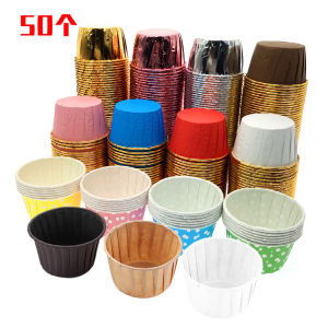 Gold Color High Temperature Resistant Baking Cups 50 Pieces Aluminum Foil Cake Paper Cups for Oven Use with Rolled Edge