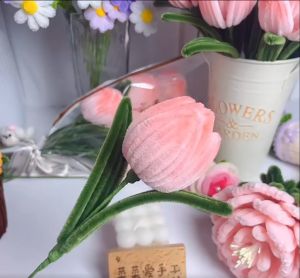 【1-3 Days Delivery】Chenille Stems Lily Tulip Stick Twisting Bar Bouquet Material Encrypted Hair Roots Handmade DIY Flower Kids Craft Toy Fuzzy Wire
