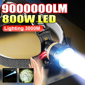 9000000LM 800W Ultra Powerful Headlamp Head Lantern Front Light Rechargeable Type C LED Head Flashlight For Fishing Hunting