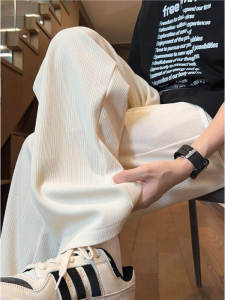 Mens Sporty Casual Wide Leg Pants Pleated Striped Loose Fit Autumn 2025 New Style Drapey Loose Trousers Breathable