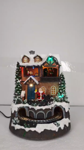 FC605 Christmas Santa Village Train  Decor  with Santa Claus and Train Scene