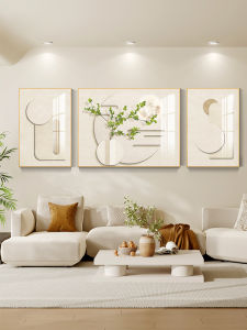 Cream Style Living Room Decorative Painting Modern Scandinavian Sofa Wall Painting Warm Green Plant Three-Piece Painting Minimalist Mural