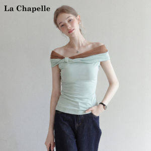La Chapelle | Contrast Color Off Shoulder Twist Short Sleeve T-Shirt Top