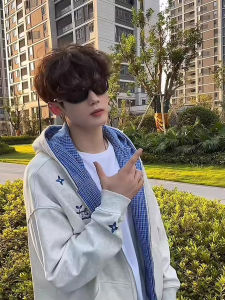 เสื้อสเวตเตอร์มีฮู้ดลายสก็อตปักลายตัวอักษรสำหรับคู่รัก ทรงหลวม ผ้าฝ้ายผสมคอตตอน ฤดูใบไม้ร่วง/ฤดูหนาว สำหรับเยาวชน