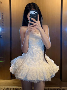 CHANGTONG | Slimming Ruffled Strapless Short Dress Summer