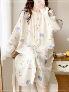 Pure Cotton Gauze Maternity Nightgown Thin Summer Autumn Winter Hospital Breastfeeding Sleep Skirt Women Home Comfortable Sleepwear