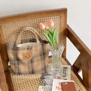 Cute Bear Casual Handbag Womens Fashionable Outdoors Small Cloth Bag Soft Tote Bag Polyester Material No Shoulder Strap