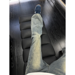 American Style Vintage Slant Cut Jeans Mens Narrow Straight Leg CleanFit Small Micro Flared Floor-Length Pants