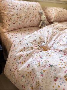 หนาขึ้น ผ้าปูที่นอนผ้าฝ้ายแท้ชิ้นเดียวผ้าฝ้าย 10015 ม ผ้าห่มผ้าฝ้าย 100 ชุดสามชิ้นพืช ลายดอก