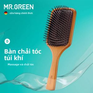 MR.GREEN Bàn Chải Tóc Bằng Gỗ Phong Tự Nhiên Có Đệm Khí Massage Da Đầu Lược Răng Rộng Dành Cho Tóc Xoăn Và Tóc Dài (Phụ Nữ Và Nam Giới)