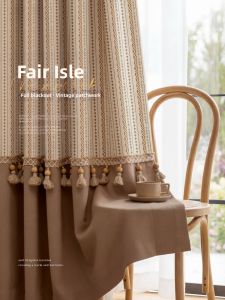 WEILAISHI | Room Darkening Chenille Patchwork Curtains Nordic Retro