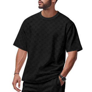 ผู้ชายฤดูร้อนขนาดใหญ่กระดานหมากรุกลายสก๊อต 2 ชิ้นชุดยุโรปอเมริกันแฟชั่นหลวมกีฬาแบรนด์