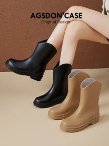 Womens Rain Boots Lightweight Fashionable Slip-Resistant Waterproof Short PVC Booties for Rainy Days Casual Style Shoes