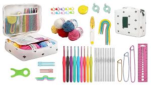 59PCS DIY Beginner Crochet Set Full Set of Crochet Knitting Tools Weaving Tools Embroidery Set Cross-stitch Tool Bags